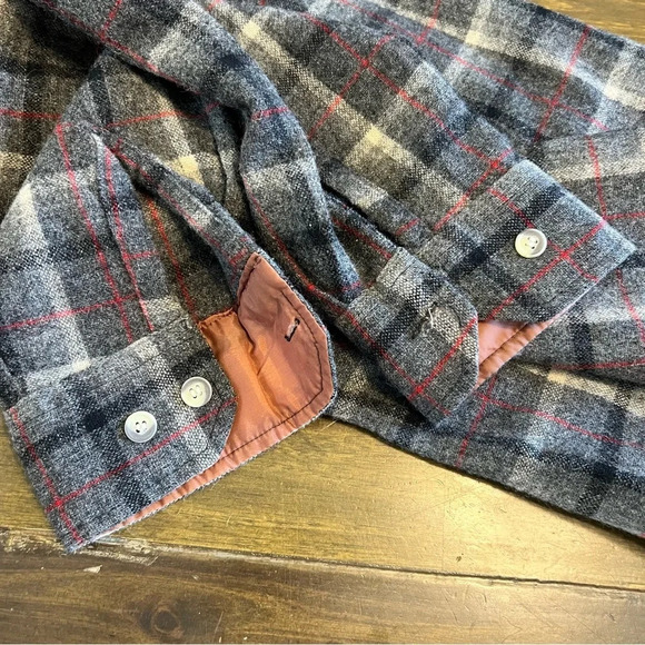 Briggs Vintage Plaid Wool Shirt Button Down Zipper Boxy Grid Window Pane Gray M - Picture 3 of 12